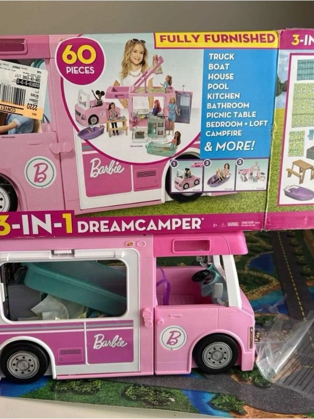 Barbie 3-in-1 DreamCamper Playset - Pink and White with box like new